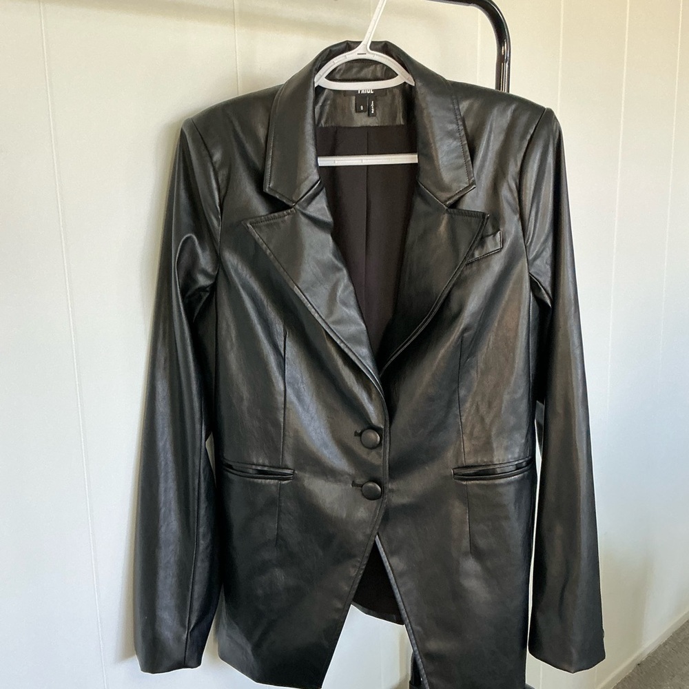 Anthropologie PAIGE Faux Leather Black Blazer